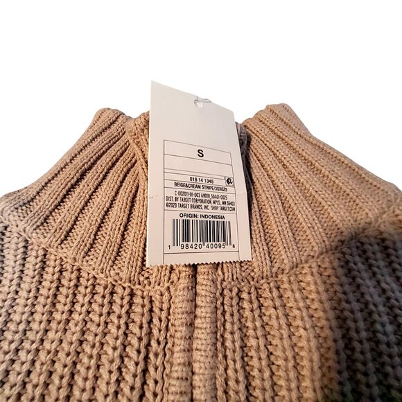 Plaid Mock Neck Sweater By A New Day In Taupe & Cream Acrylic/Cotton Blend Siz S - Picture 4 of 12